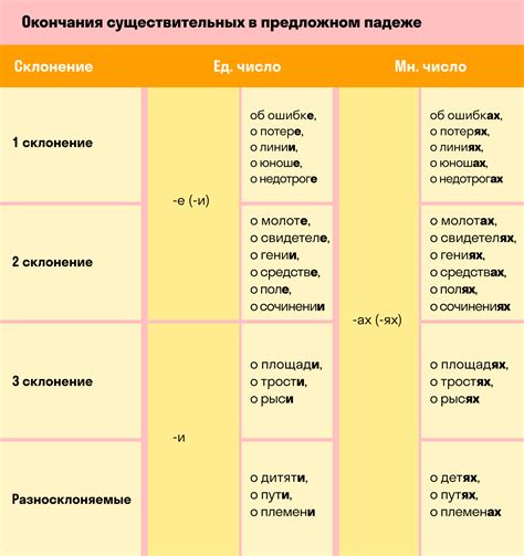 Области применения предложного падежа с существительными